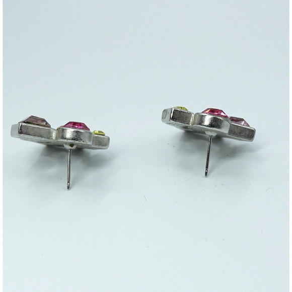 Vintage Rhinestone Earrings Multi Shaped Silver Tone - Picture 7 of 9